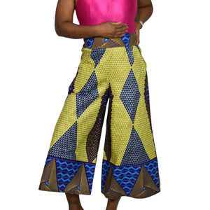 Grass Fields Ankara Wide Leg Crop Pants Yellow Gaucho African Print Small Medium